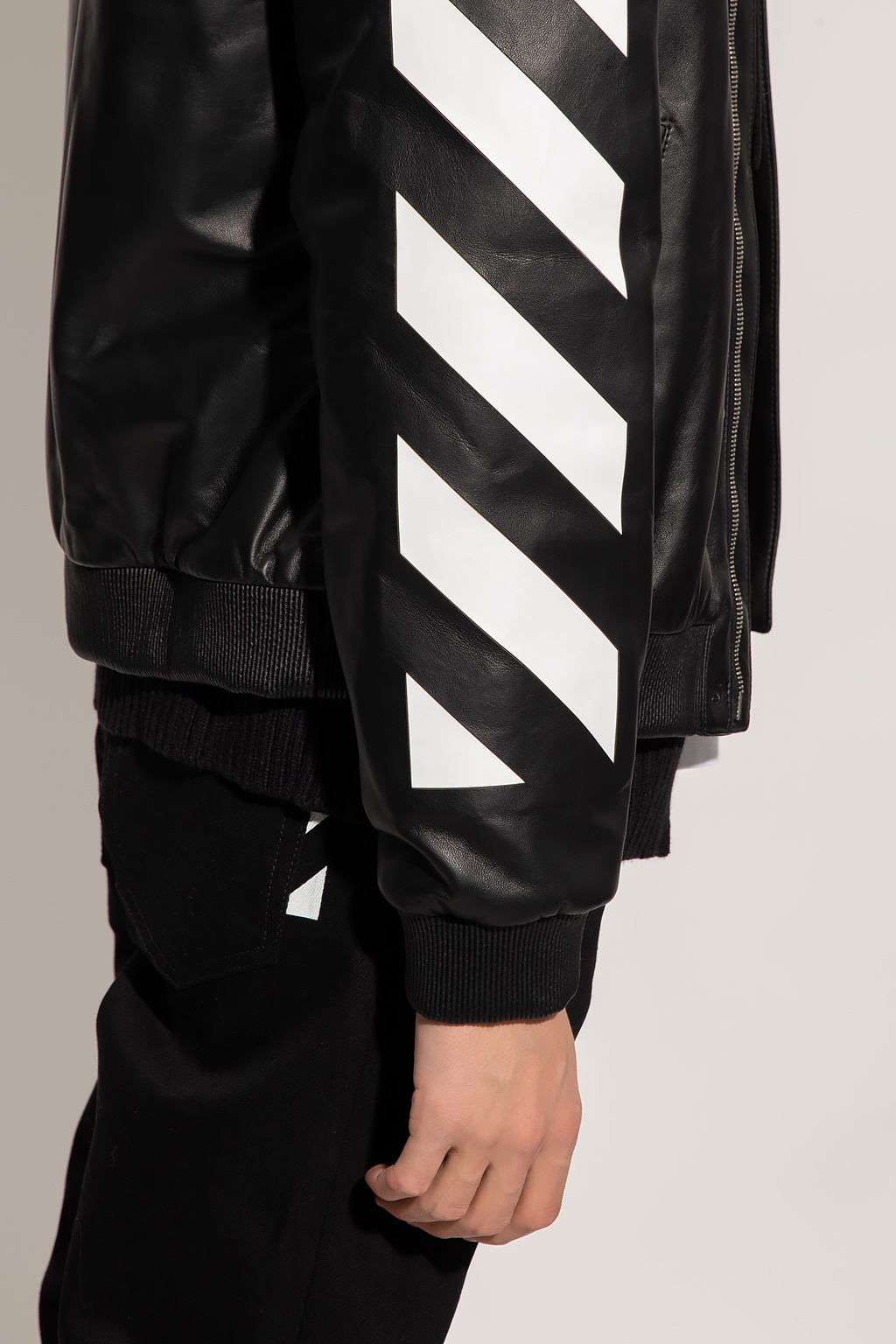 Off white leather on sale bomber